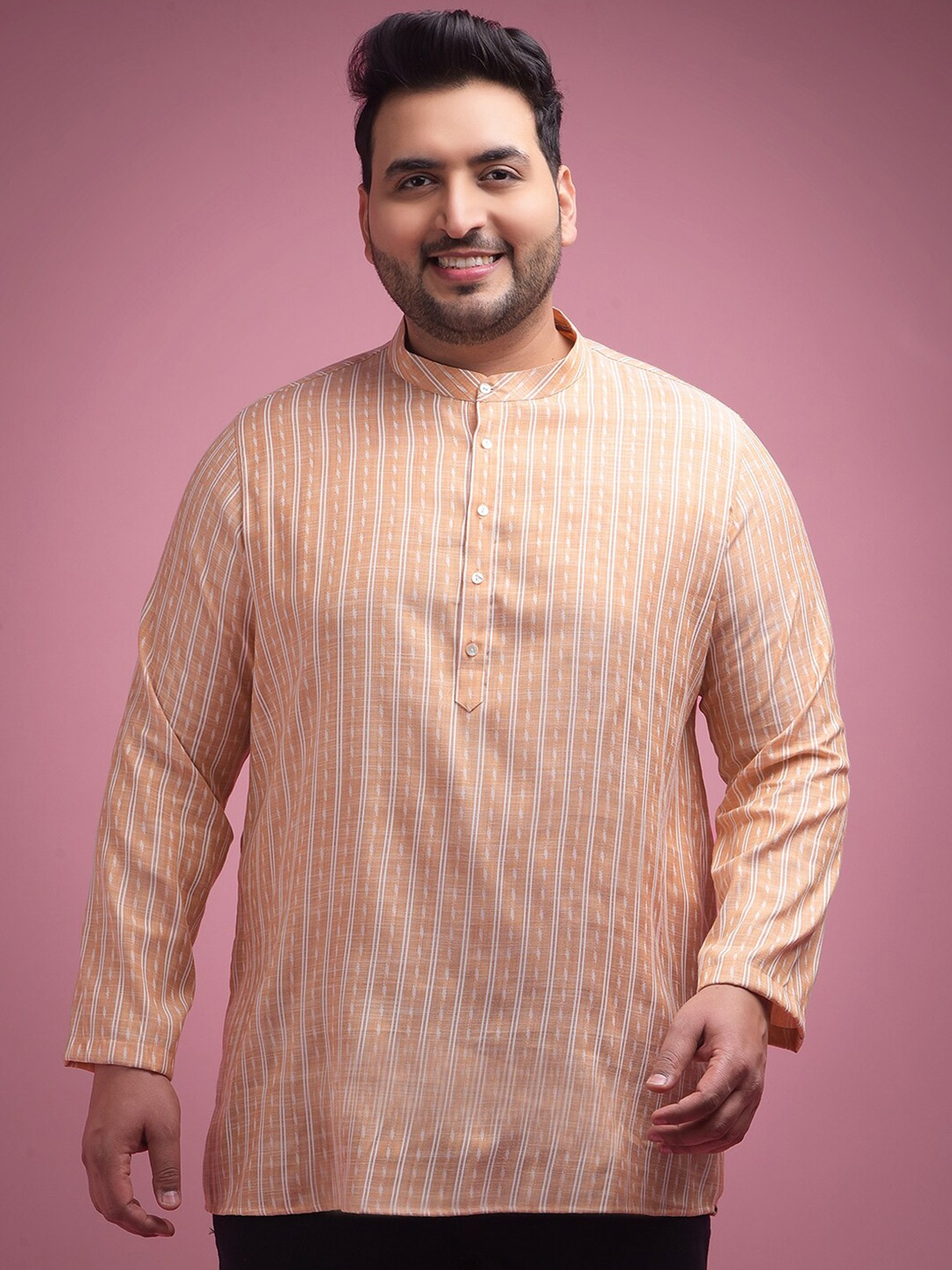 

Sztori Plus Size Straight Jacquard Short Kurta, Orange