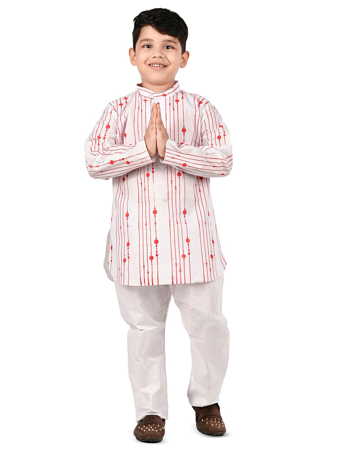 

BAESD Boys Striped Regular Pure Cotton Mandarin Collar Kurta with Pyjamas, Red
