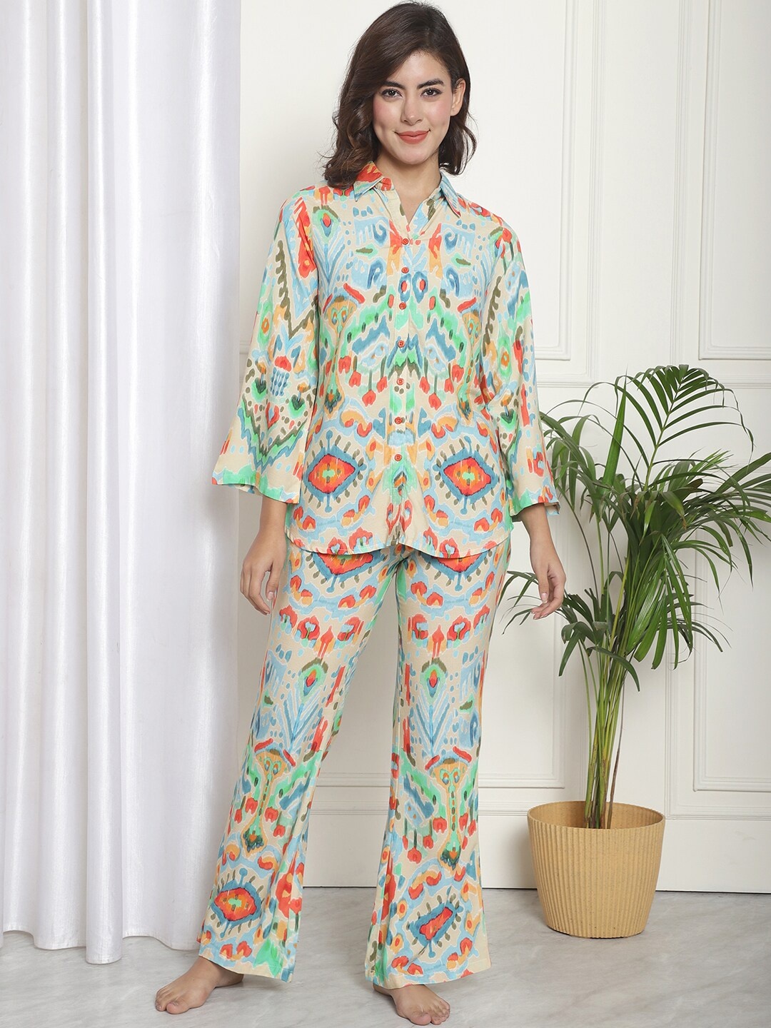 

Claura Beige Abstract Printed Night Suit