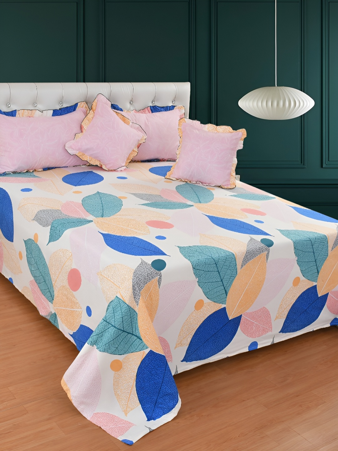 

BREVARD Pink Blue Tropical Printed Superfine Double King Bedding Set