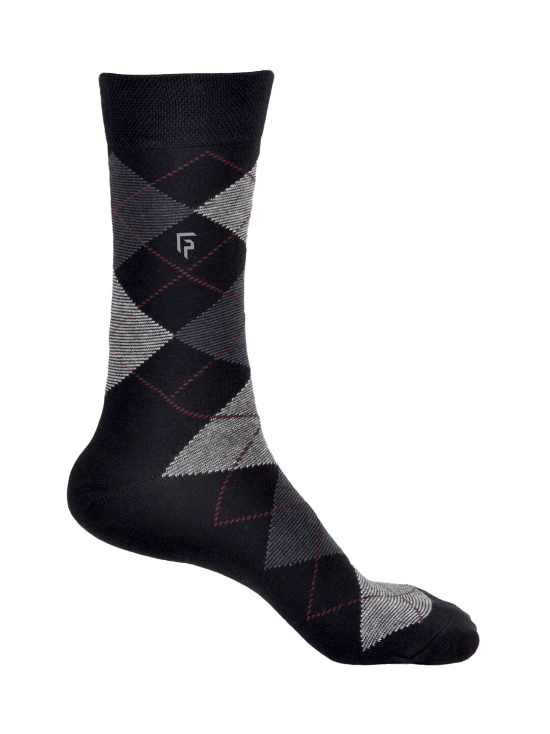 

FOOTPRINT Men Patterned Odour Free Organic Cotton Bamboo Calf-Length Argyle Formal Socks, Black