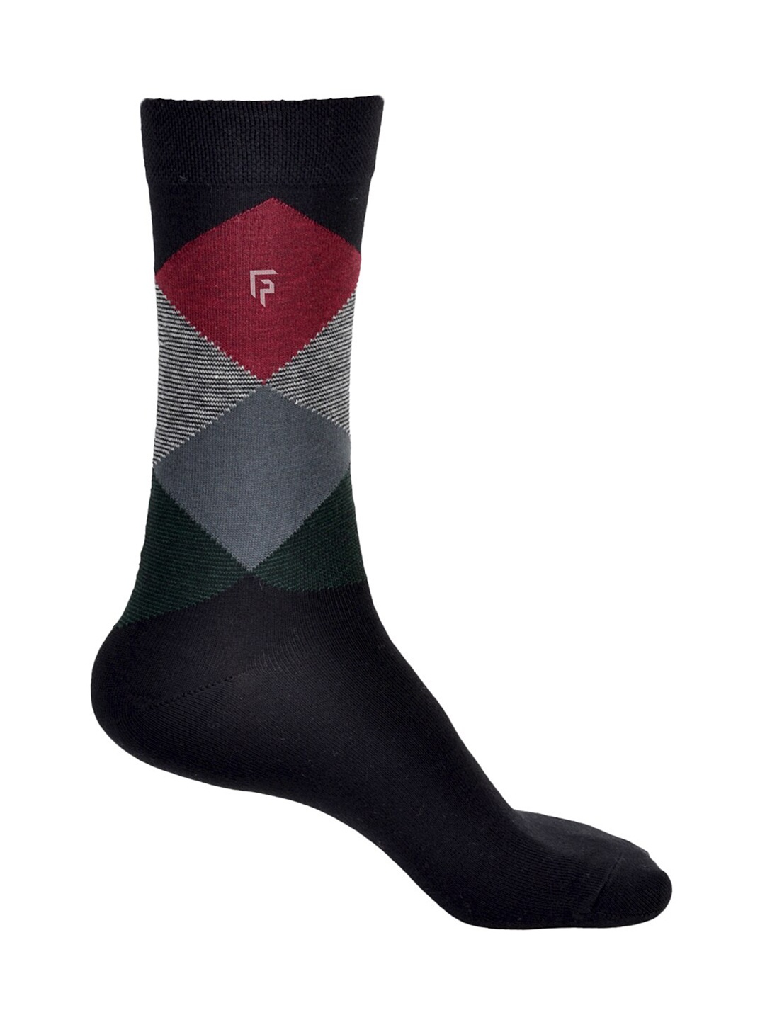 

FOOTPRINT Men Patterned Odour Free Organic Cotton Bamboo Calf-Length Argyle Formal Socks, Black