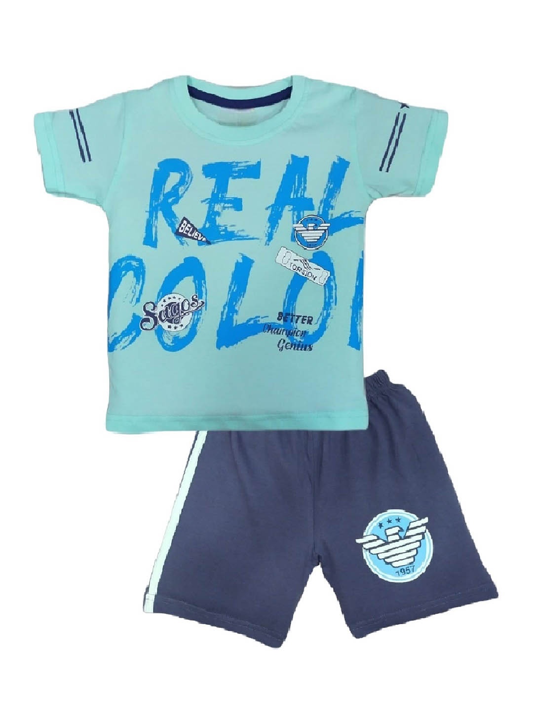 

BAESD Unisex Kids Printed Pure CottonT-shirt with Shorts, Sea green