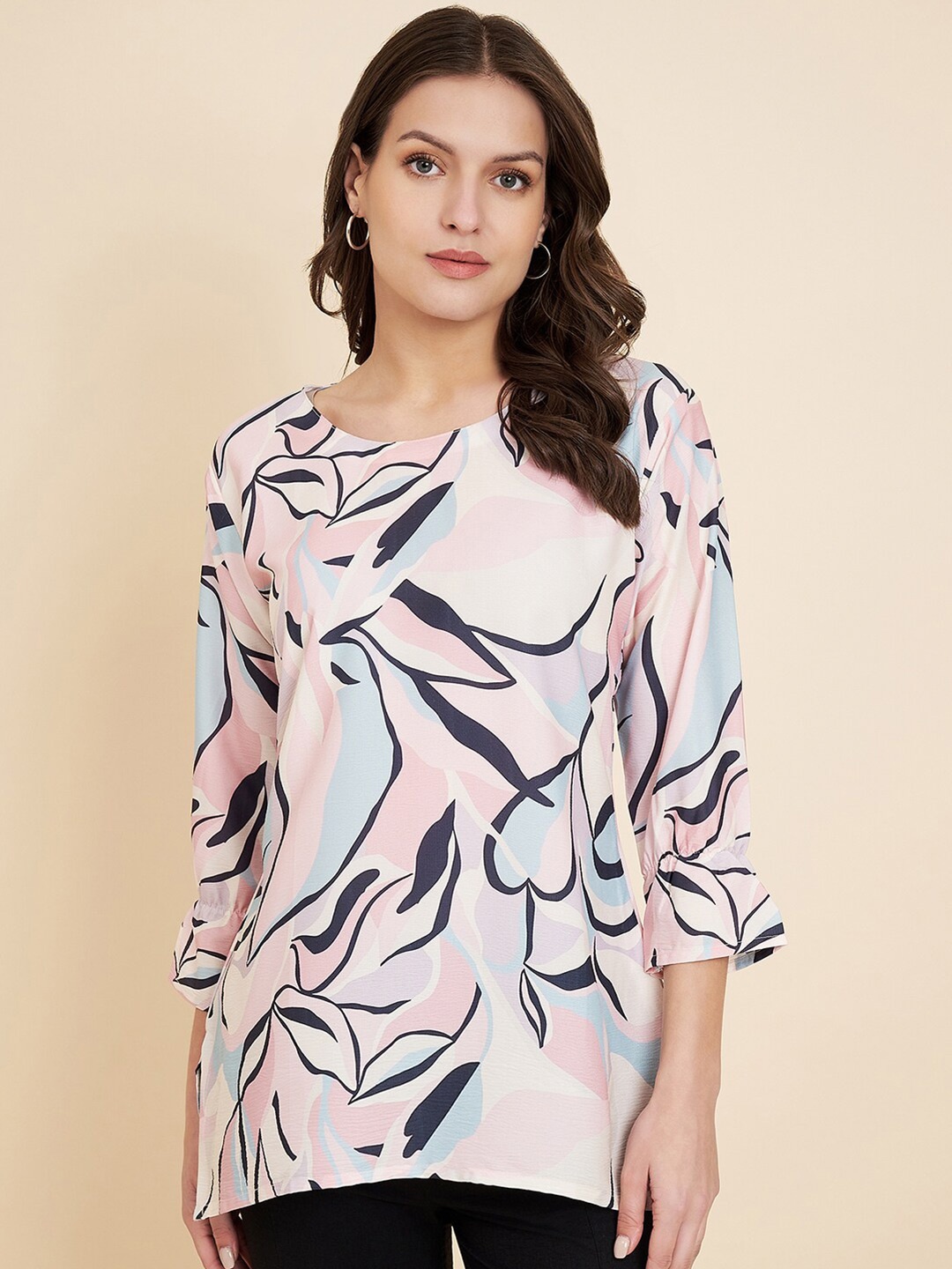 

HERE&NOW Floral Printed Bell Sleeve Satin Top, Pink