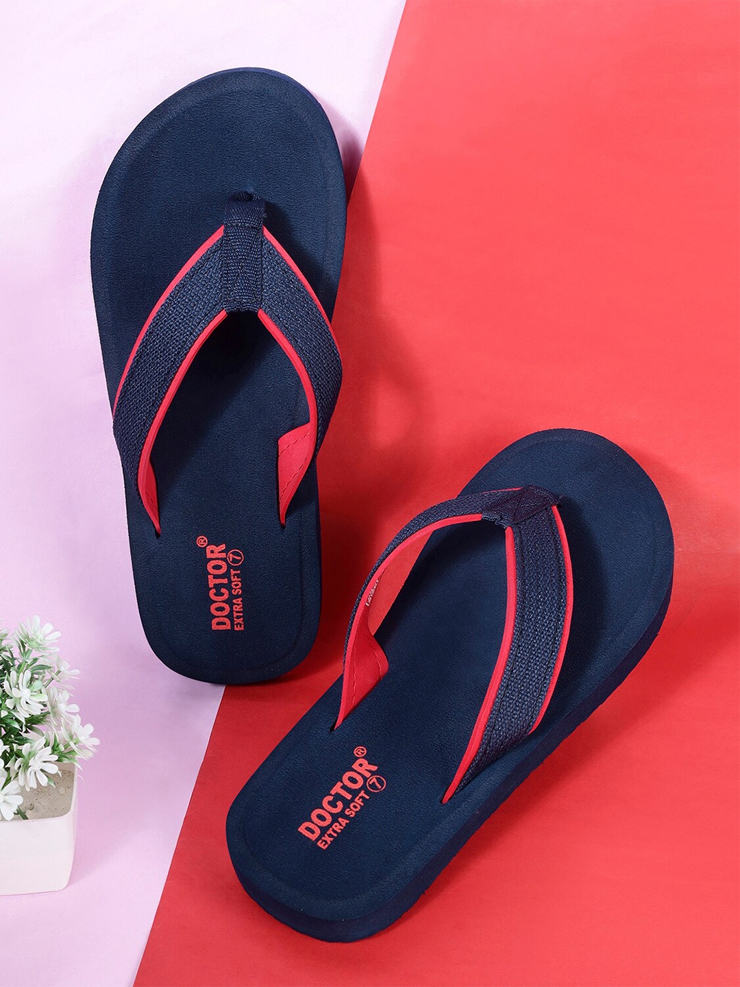 

DOCTOR EXTRA SOFT Men Printed Anti Skid Thong Flip-Flops, Navy blue