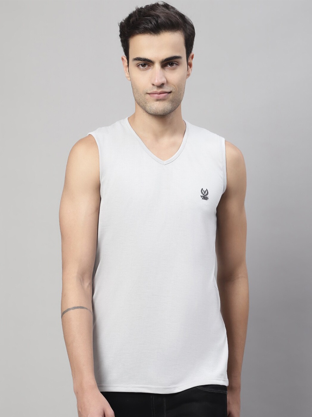 

MACK JONNEY Sleeveless V-Neck Cotton T-shirt, Grey