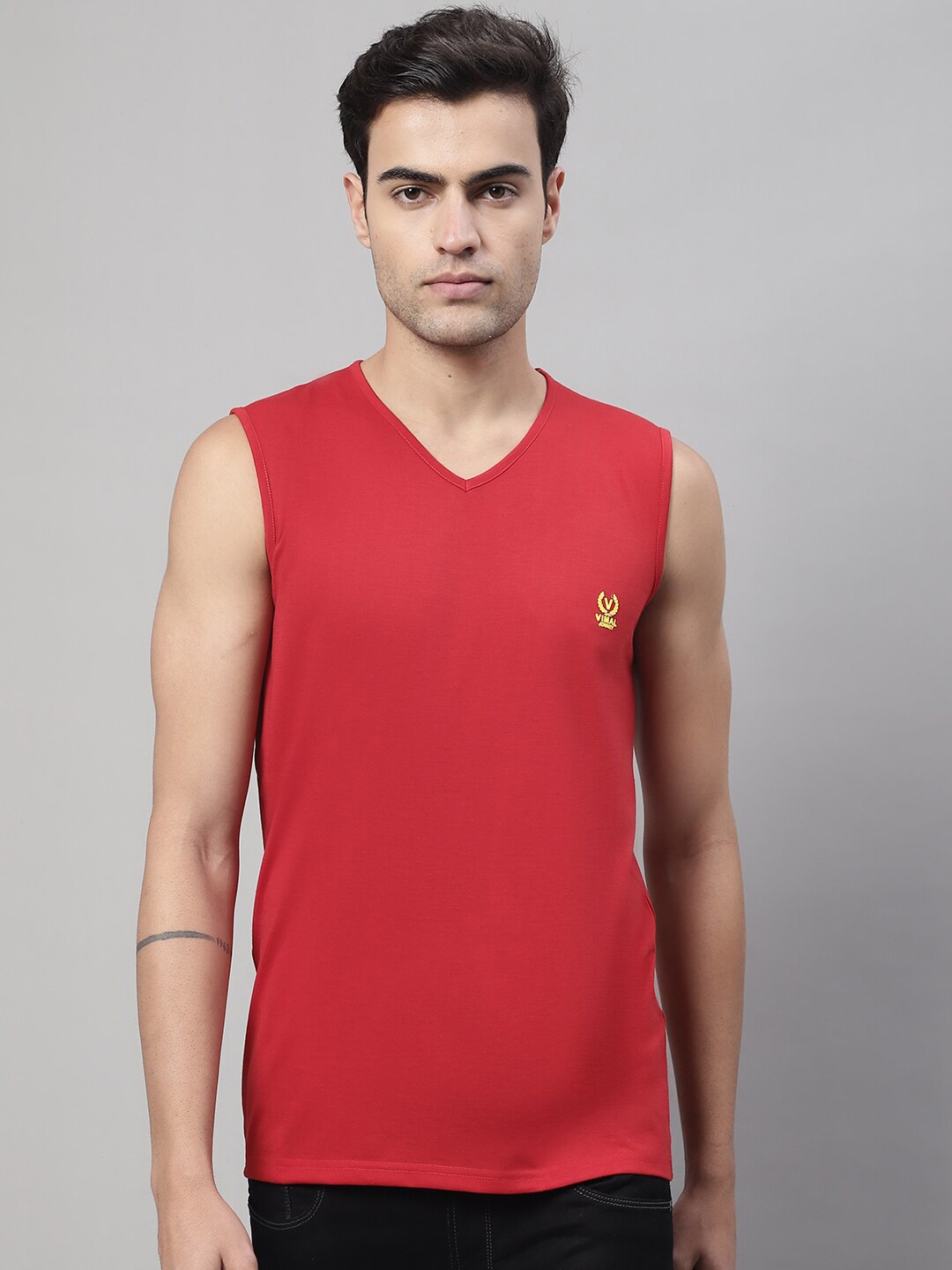 

VIMAL JONNEY V-Neck Cotton Gym Vest, Red