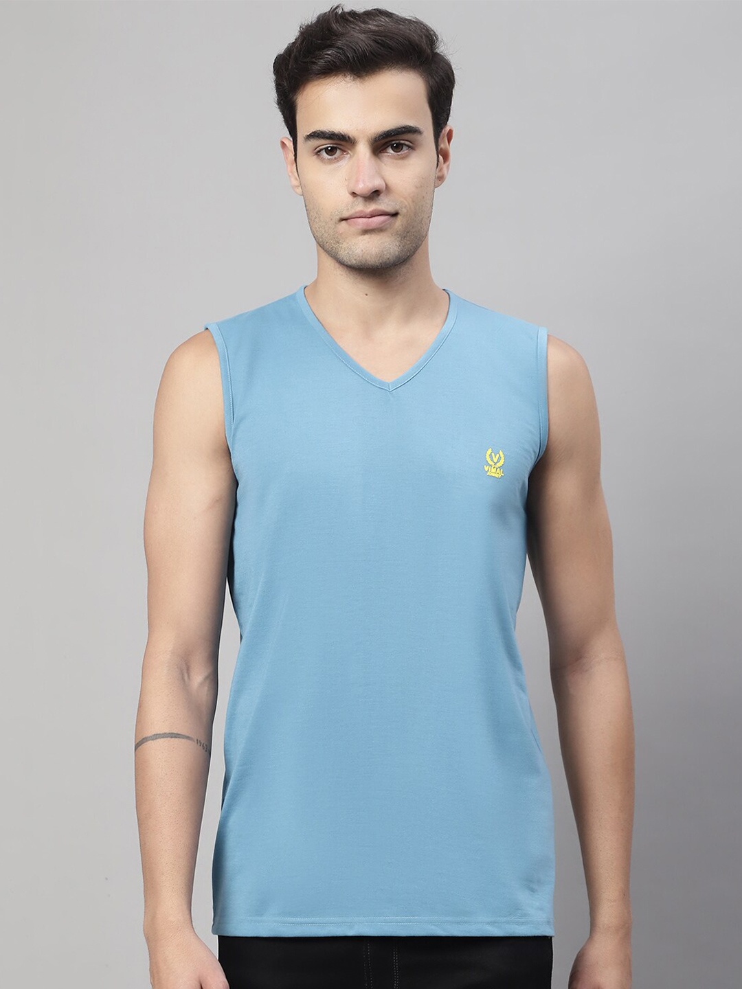 

VIMAL JONNEY V-Neck Cotton Inner Gym Vest, Blue