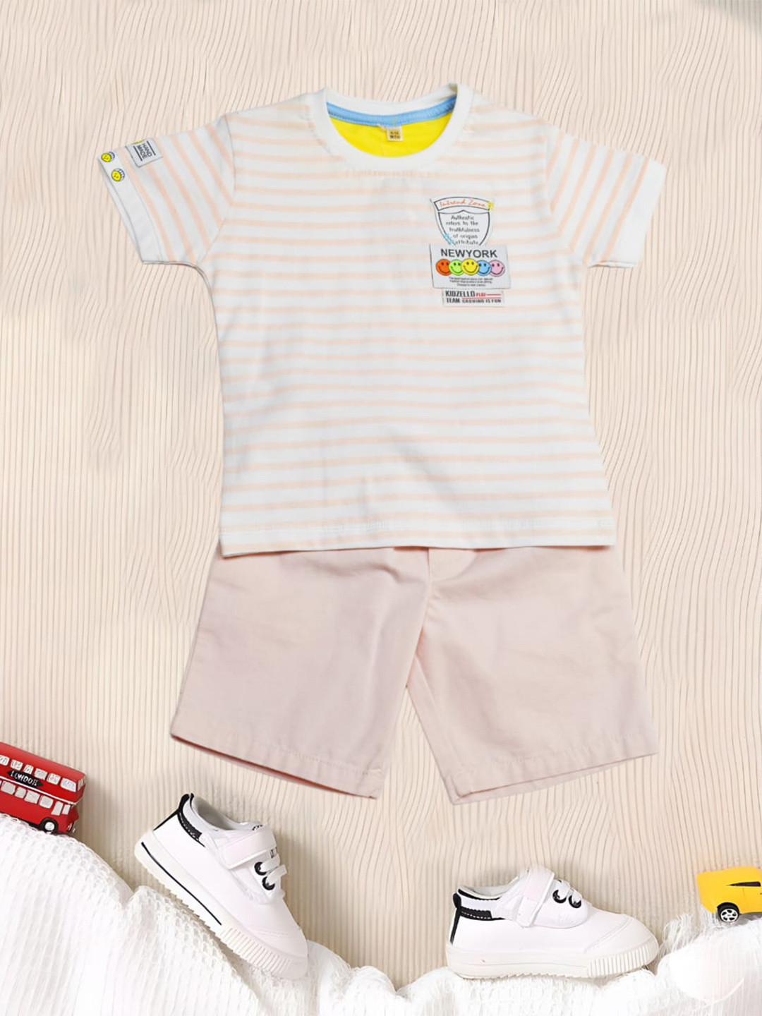 

BAESD Boys Striped Pure Cotton T-shirt With Shorts, Peach