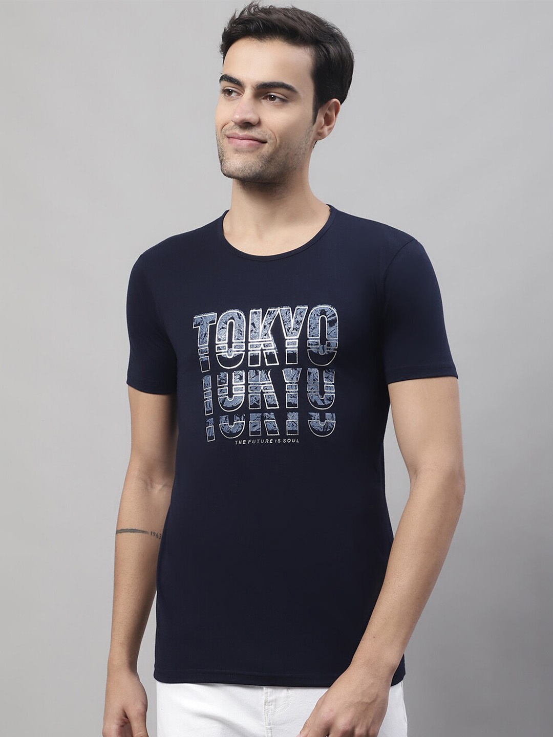 

MACK JONNEY Typography Printed Cotton T-shirt, Navy blue