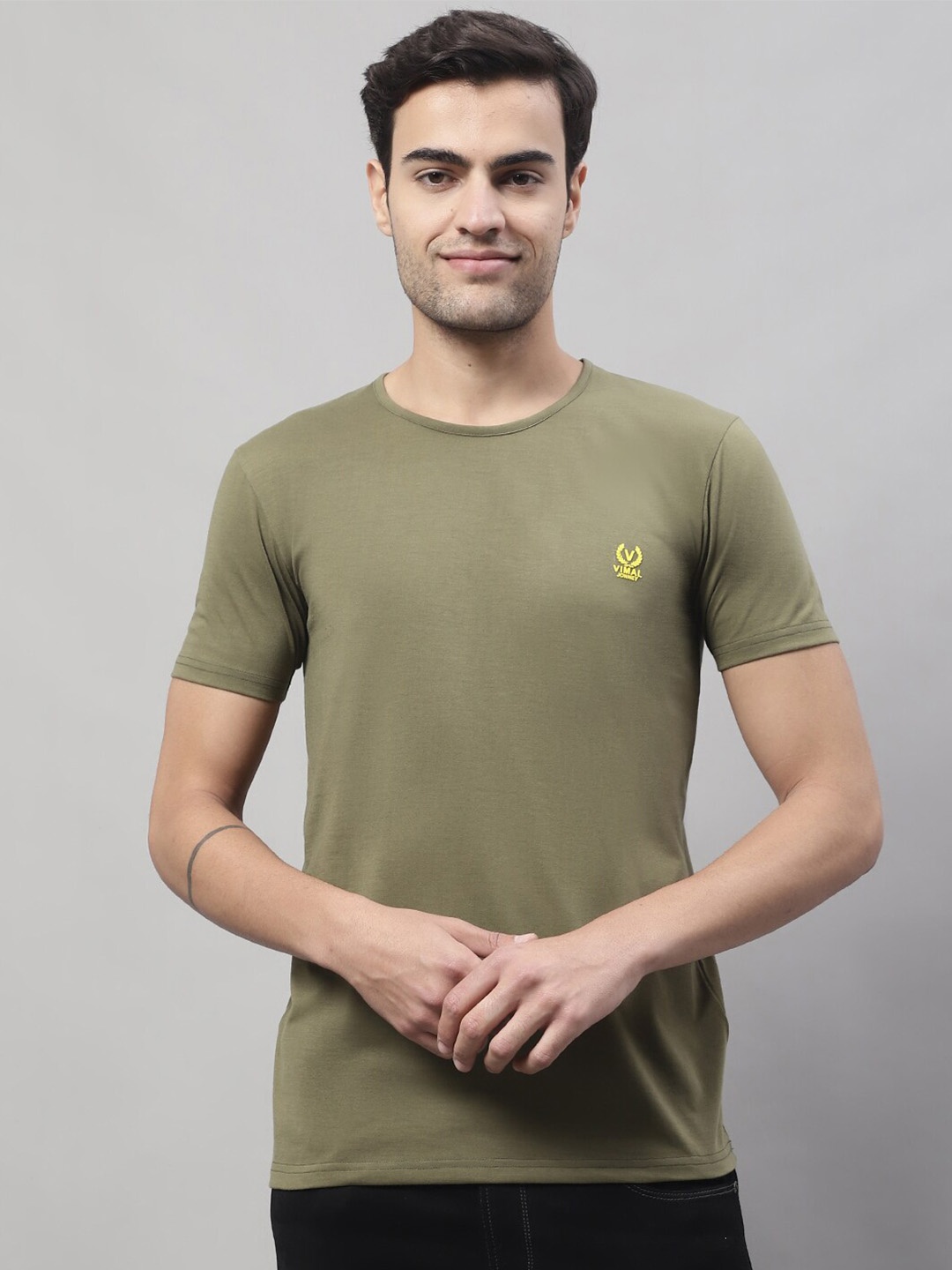 

MACK JONNEY Round Neck Cotton Casual T-shirt, Green