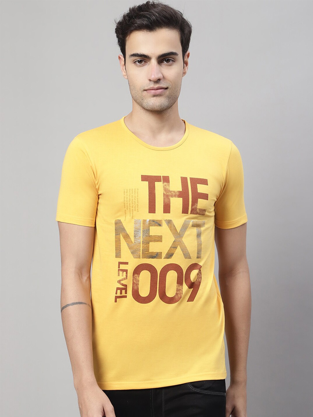 

MACK JONNEY Typography Printed Cotton T-shirt, Yellow