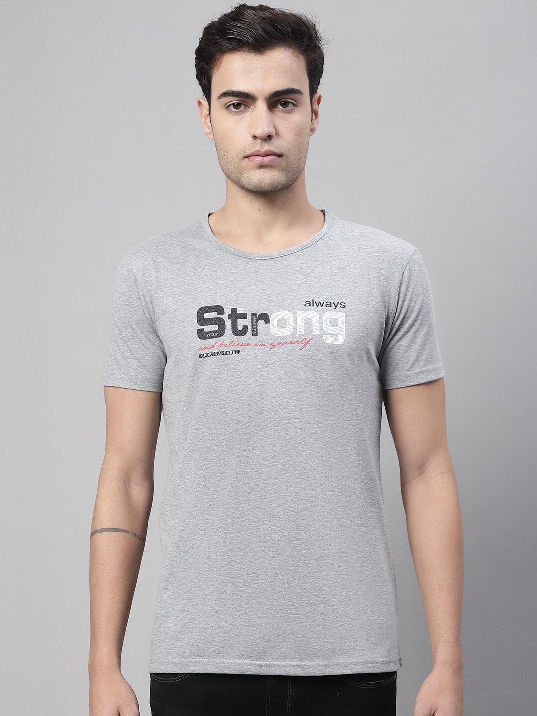 

MACK JONNEY Typography Printed Cotton Casual T-shirt, Grey