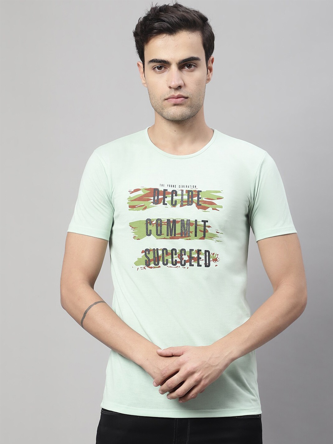MACK JONNEY Typography Printed Cotton T-shirt, Green