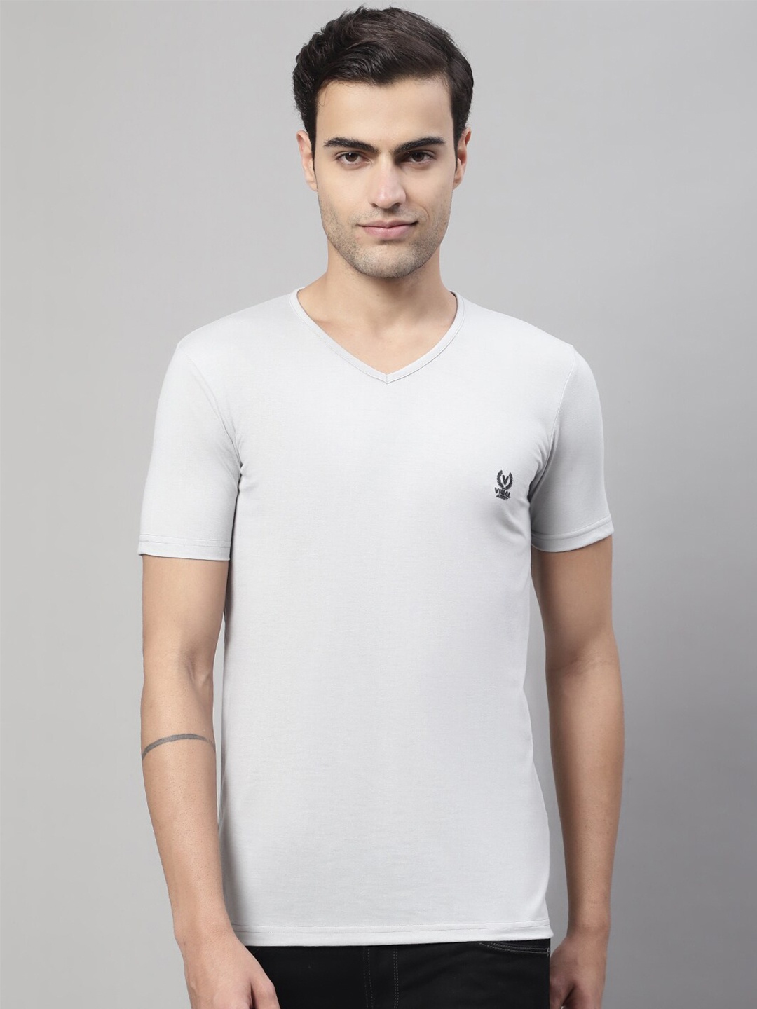

MACK JONNEY V-Neck Cotton Casual T-shirt, Grey