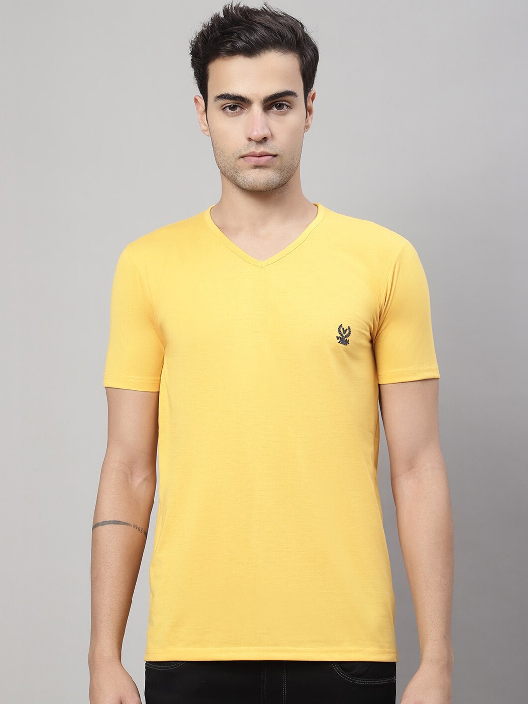 

VIMAL JONNEY V-Neck Short Sleeves Cotton T-Shirt, Yellow