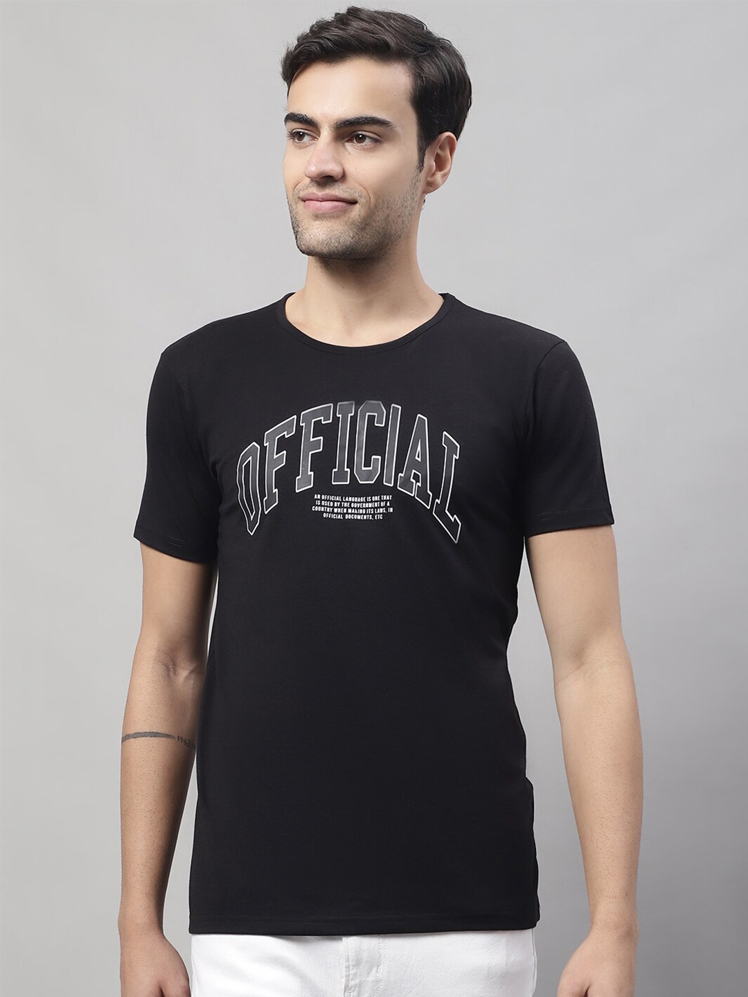 

MACK JONNEY Typography Printed Short Sleeves Cotton T-Shirt, Black