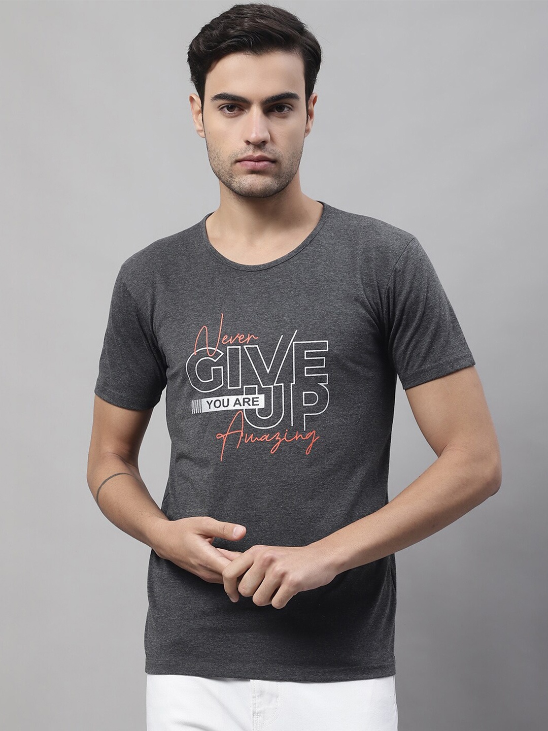 

MACK JONNEY Typography Printed Cotton T-shirt, Grey