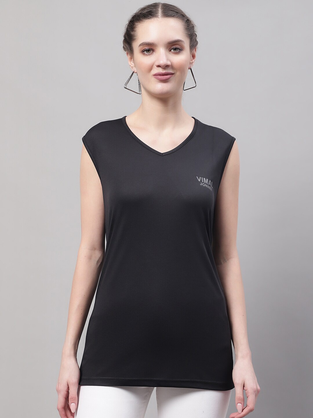 

MACK JONNEY JONNEY V-Neck Sleeves Dry Fit Cotton T-shirt, Black