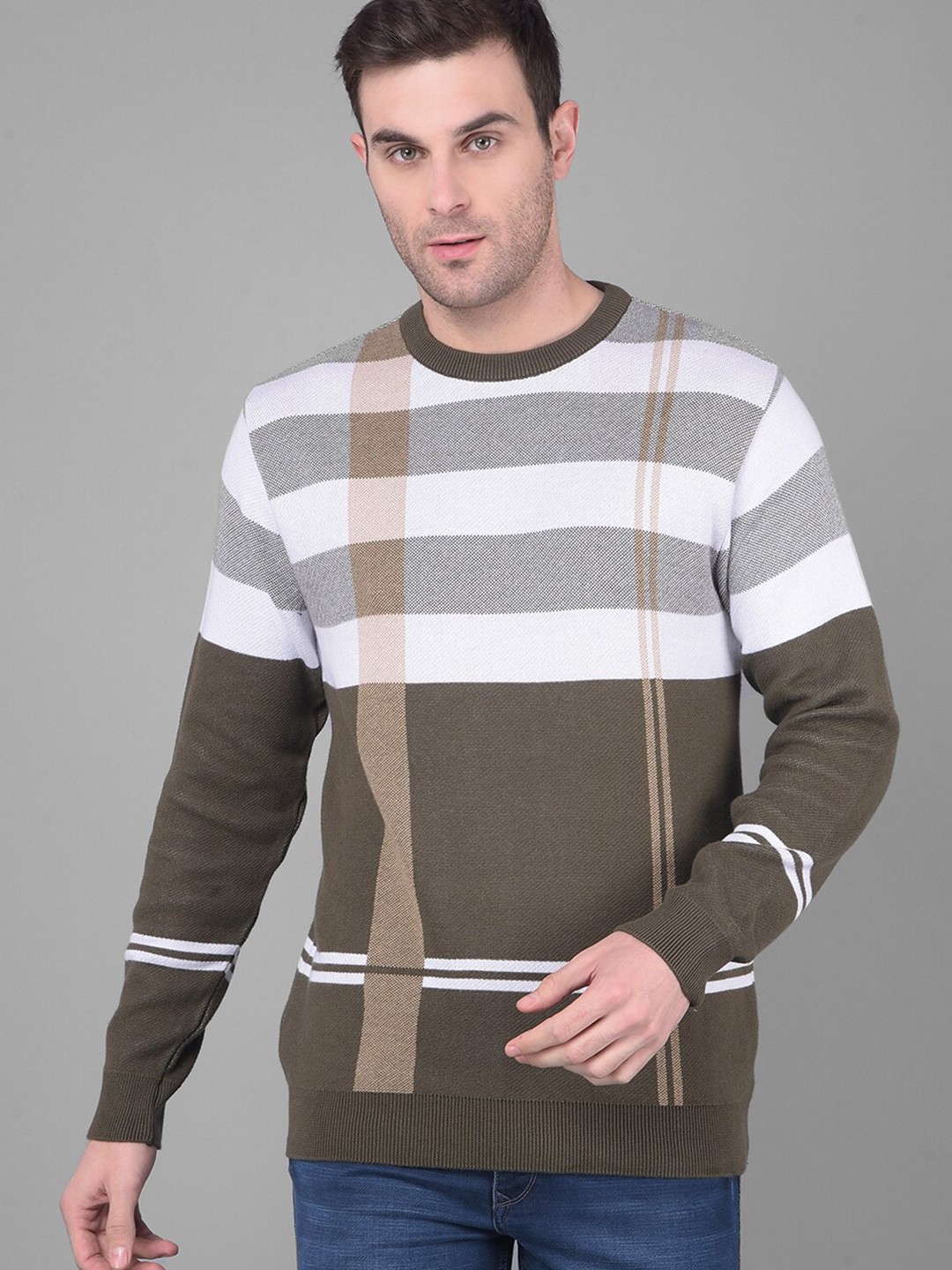 

COBB Striped Long Sleeves Acrylic Pullover Sweater, Brown
