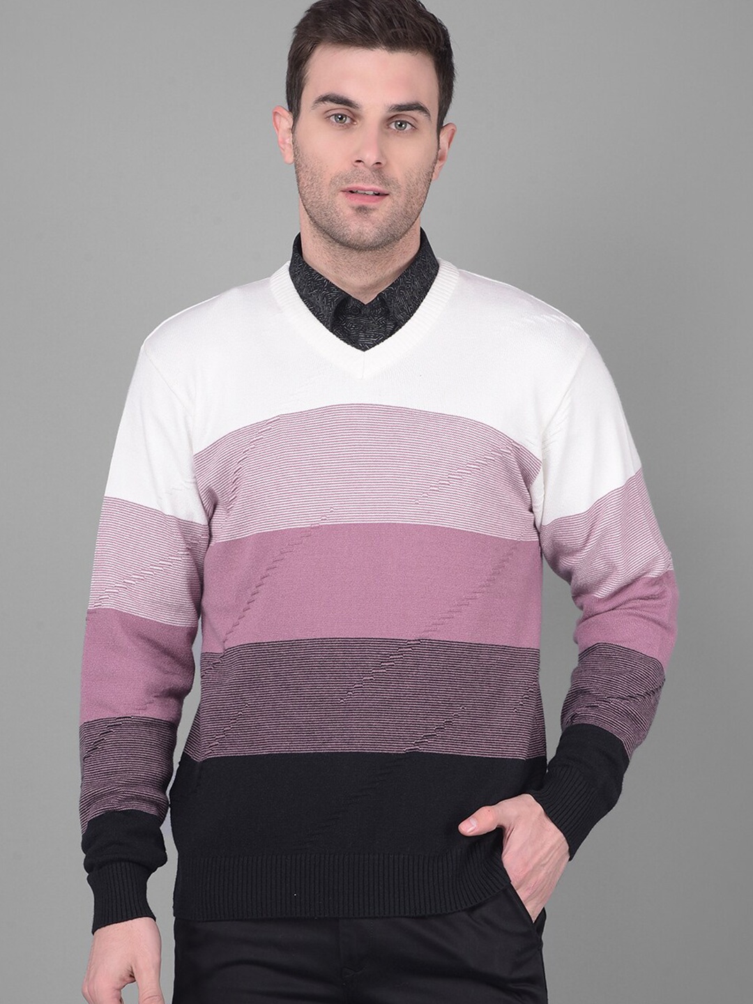 

COBB Colourblocked Long Sleeves Acrylic Pullover Sweater, Purple