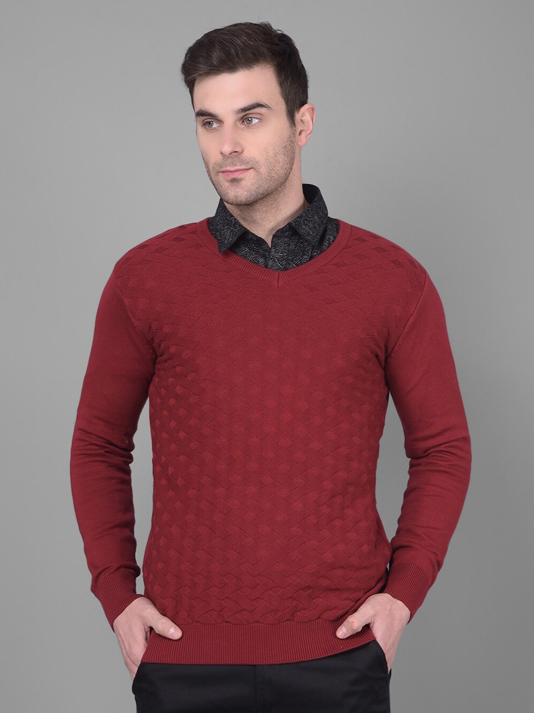 

COBB Cable Knit Long Sleeves Acrylic Pullover Sweater, Maroon