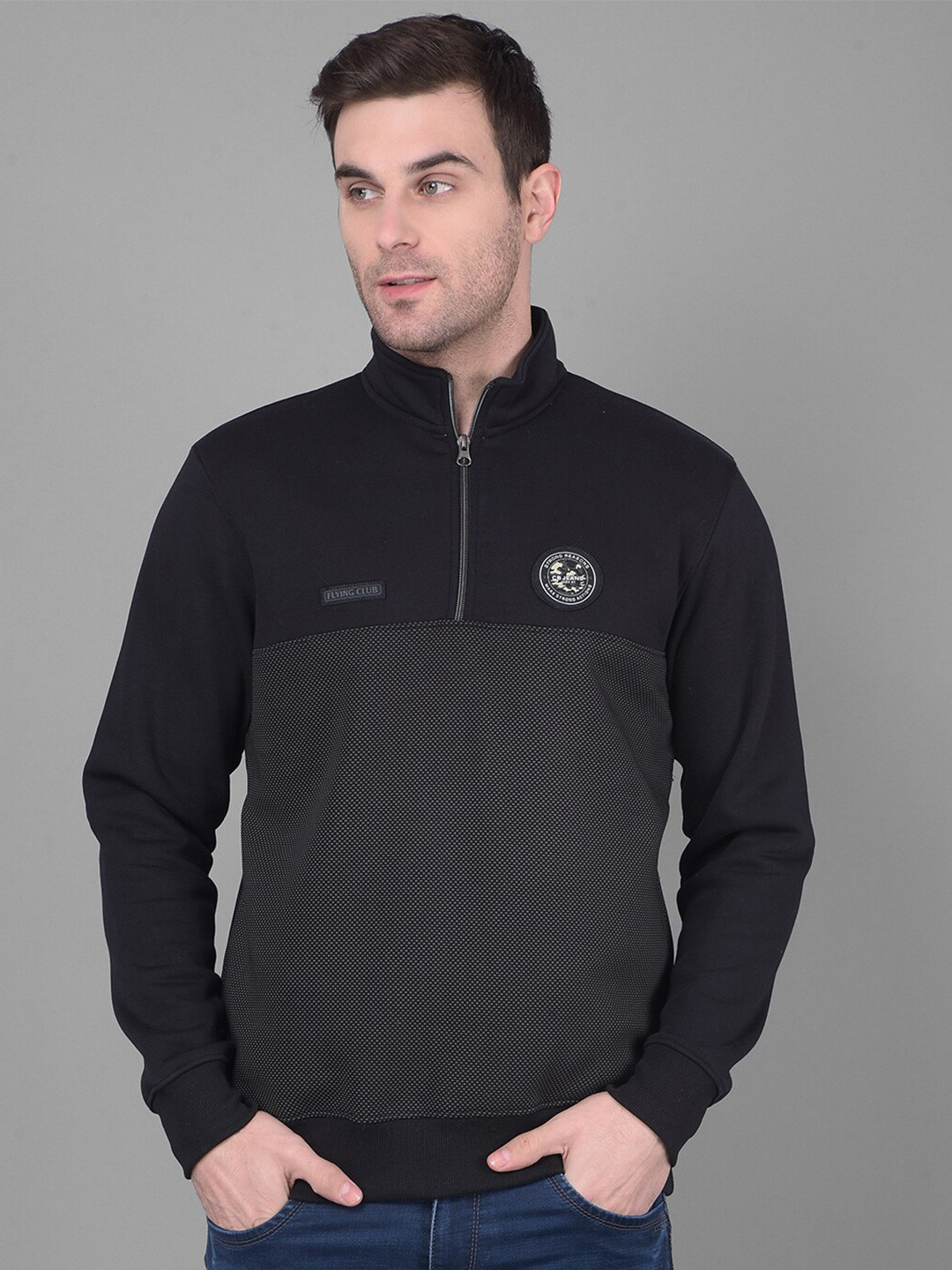 

COBB Self Design Cotton Pullover Sweatshirt, Black