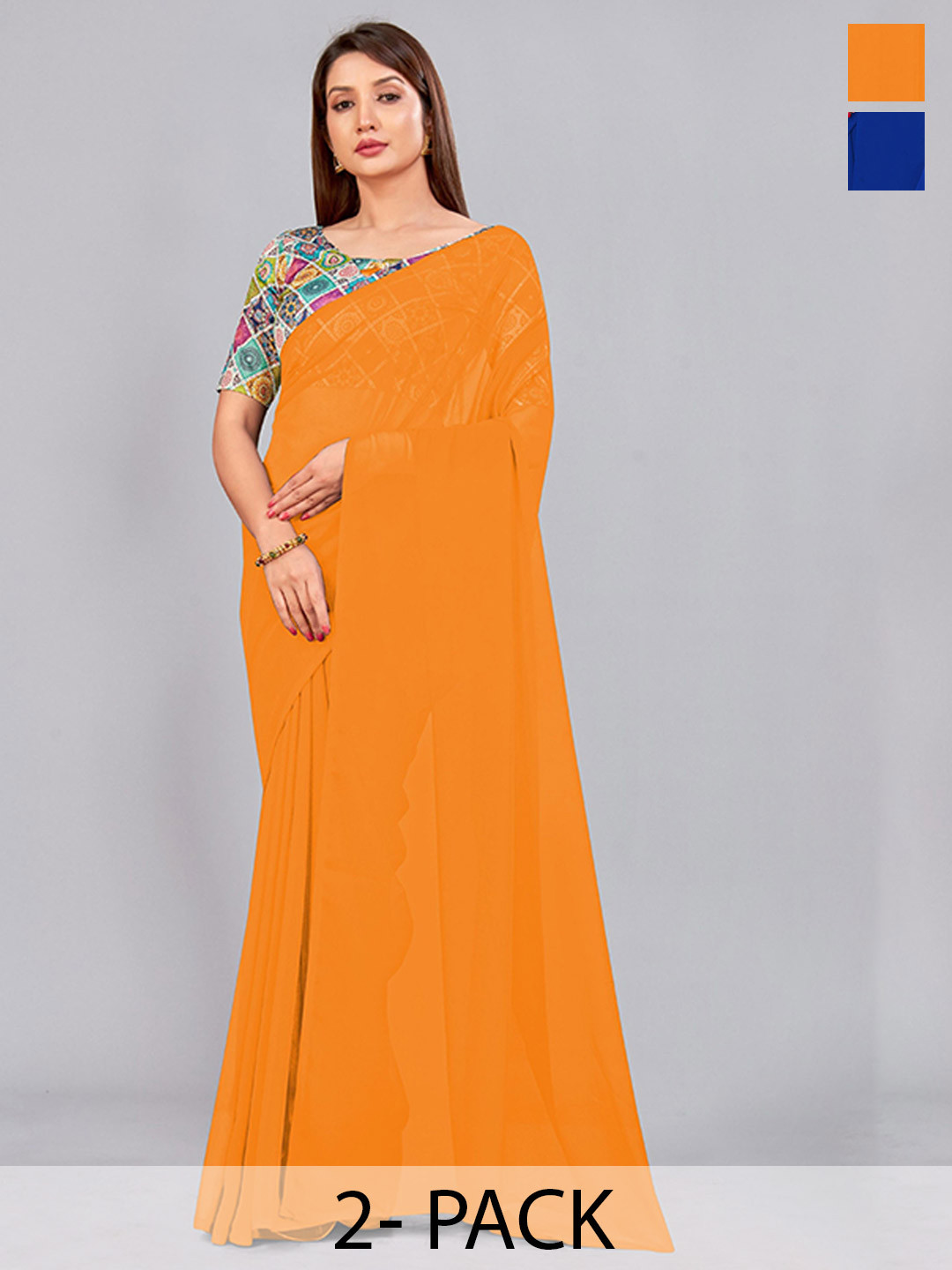 

CastilloFab Selection of 2 Pure Georgette Saree, Mustard