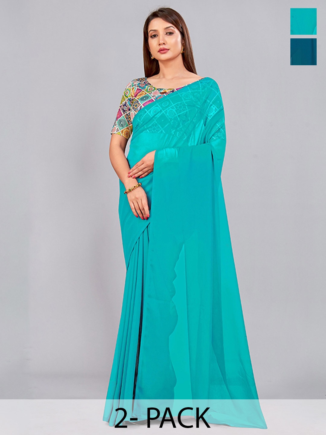 

CastilloFab Selection Of 2 Pure Georgette Saree, Teal