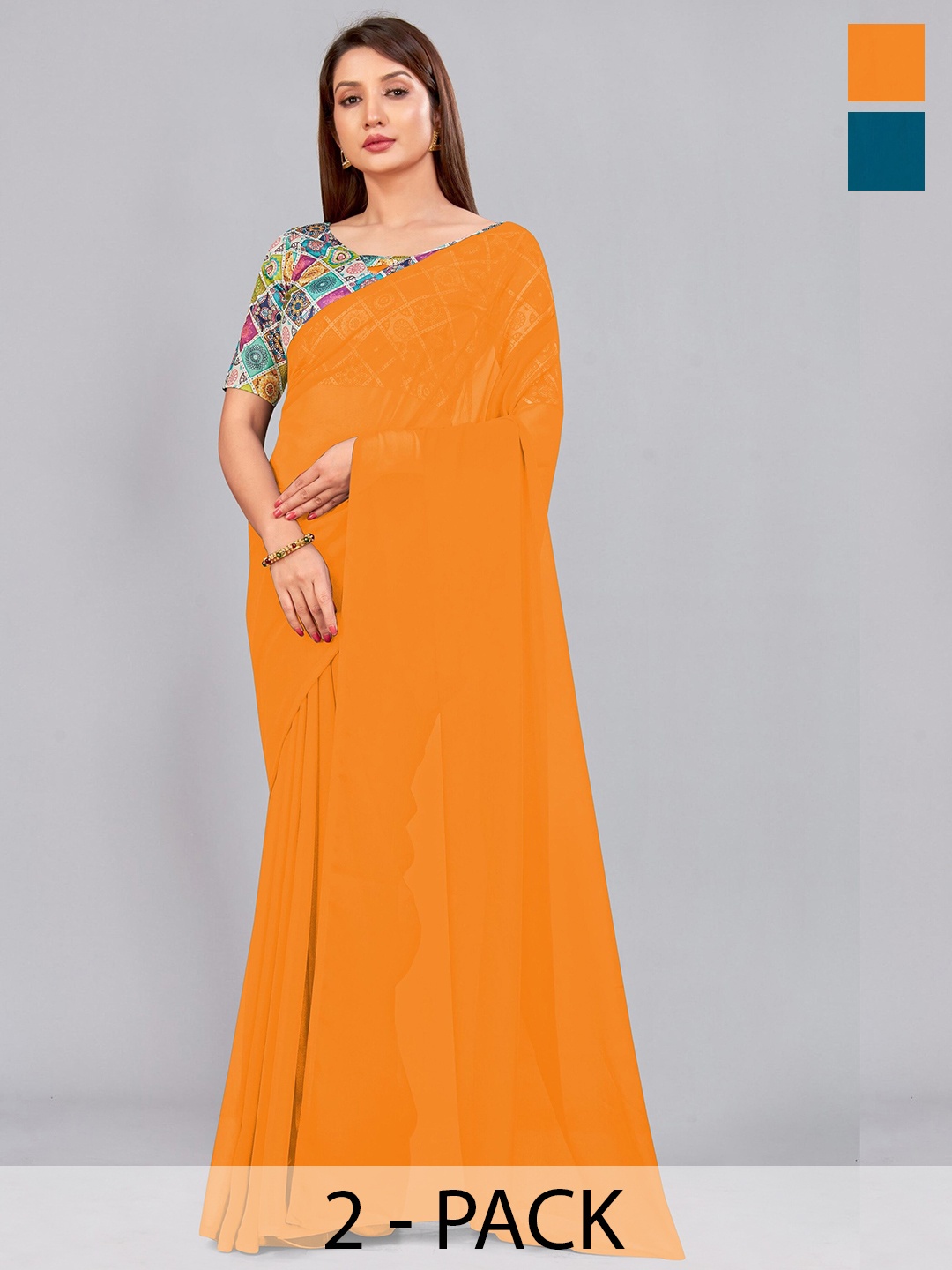 

CastilloFab Selection of 2 Pure Georgette Saree, Mustard