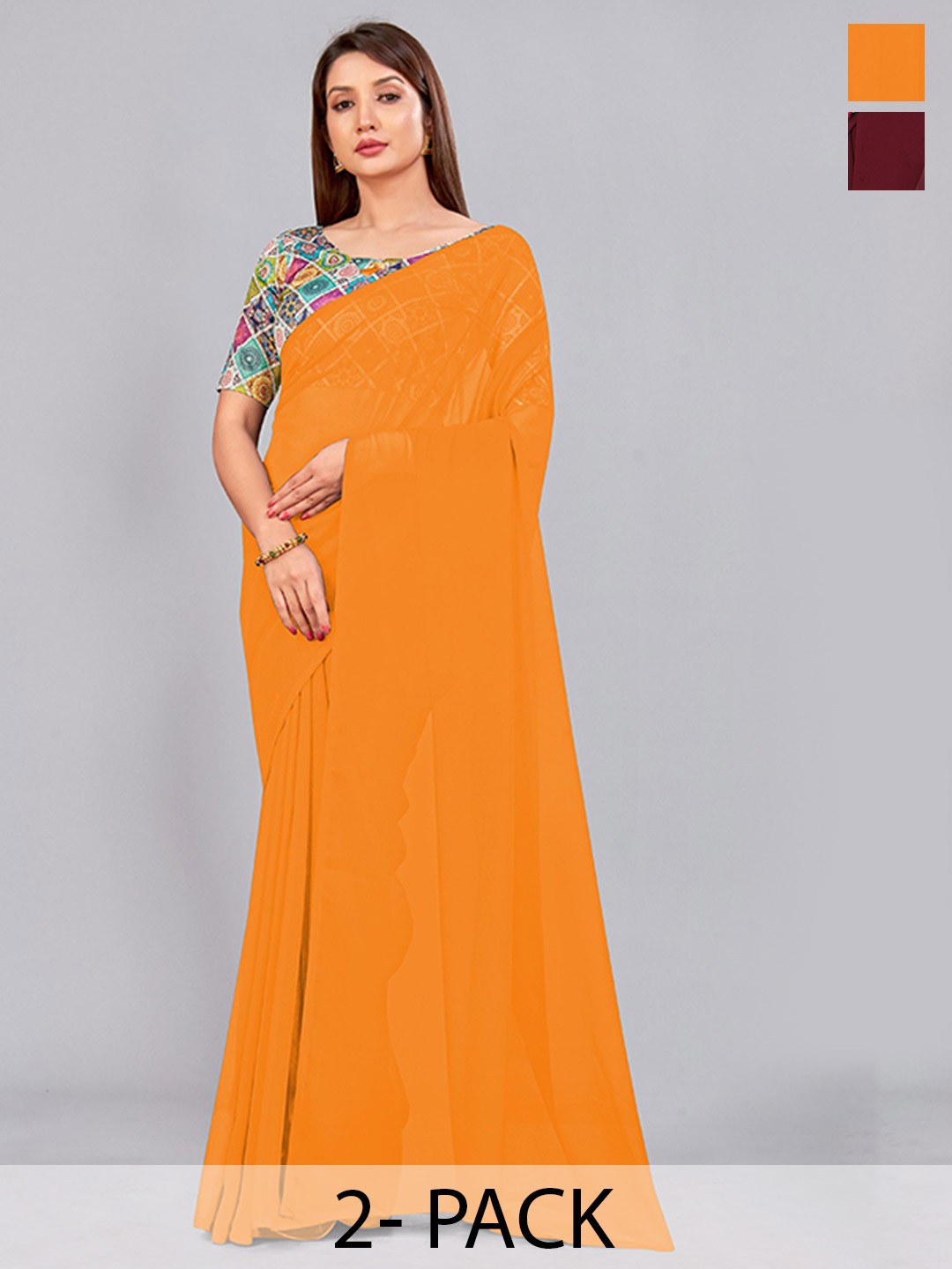 

CastilloFab Selection of 2 Pure Georgette Sarees, Mustard