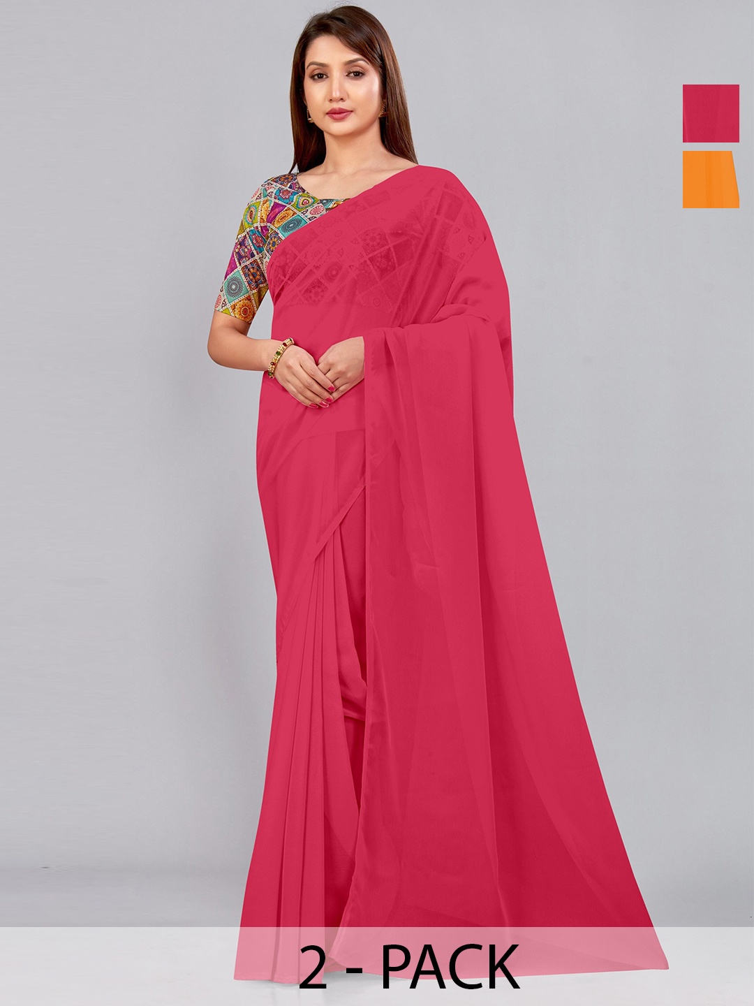 

CastilloFab Selection of 2 Pure Georgette Saree, Mustard