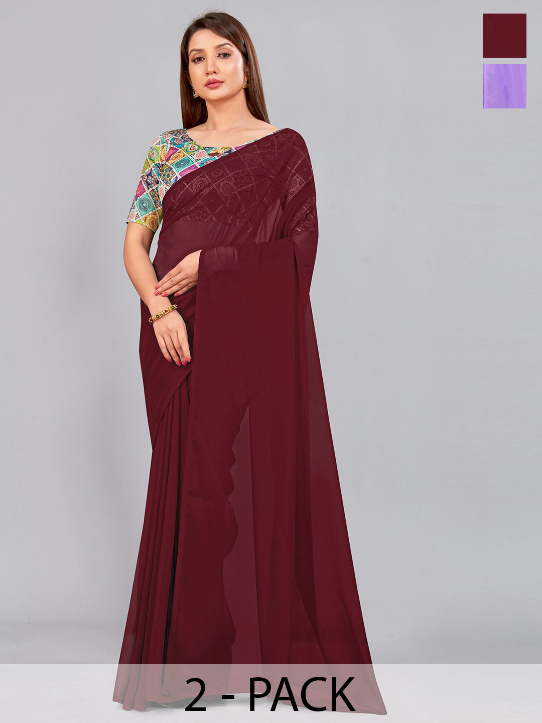 

CastilloFab Selection of 2 Pure Georgette Sarees, Maroon
