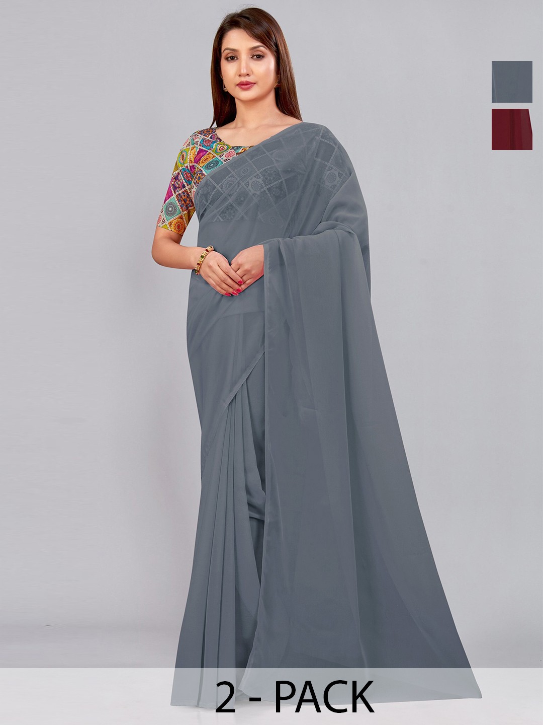 

CastilloFab Selection of 2 Pure Georgette Saree, Maroon