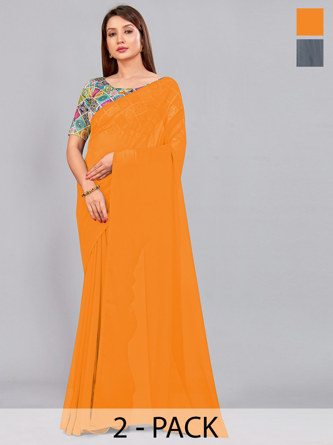 

CastilloFab Selection of 2 Pure Georgette Sarees, Mustard