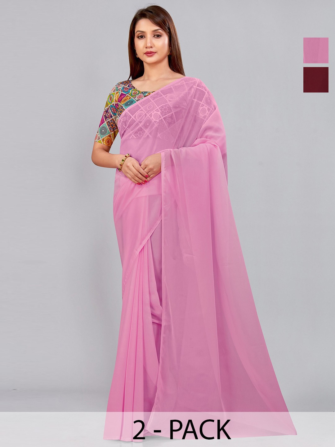 

CastilloFab Selection of 2 Pure Georgette Sarees, Maroon