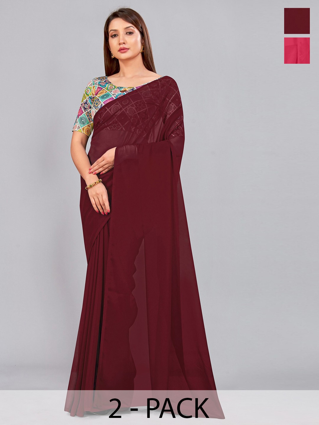 

CastilloFab Selection of 2 Pure Georgette Saree, Maroon