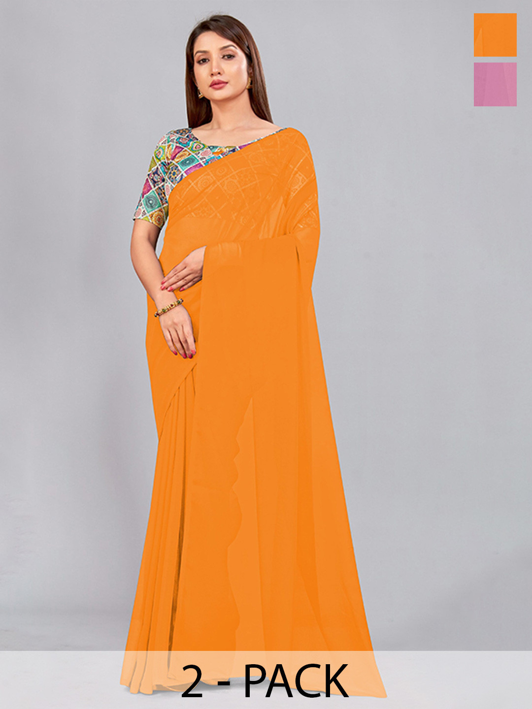 

CastilloFab Selection of 2 Pure Georgette Sarees, Mustard