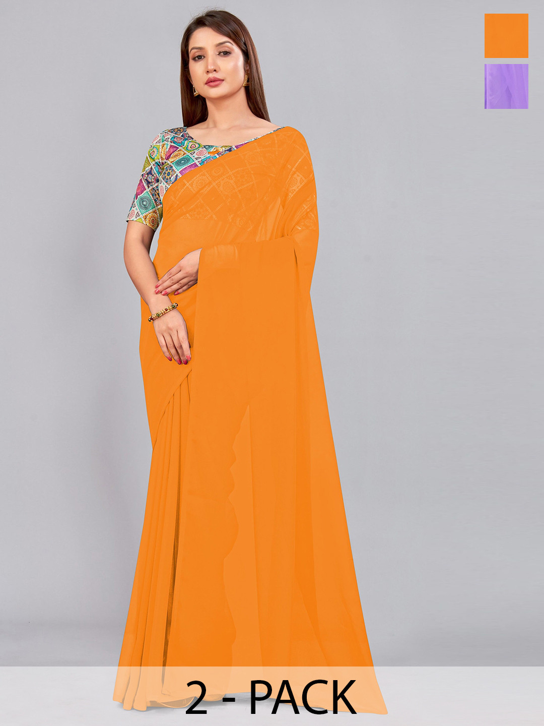 

CastilloFab Selection of 2 Pure Georgette Saree, Mustard