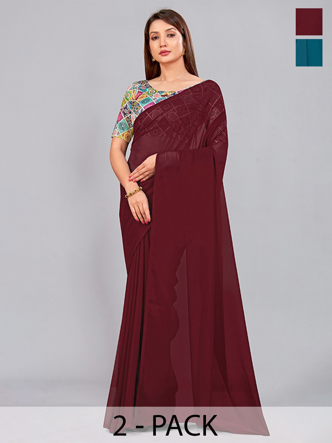 

CastilloFab Selection of 2 Pure Georgette Saree, Maroon