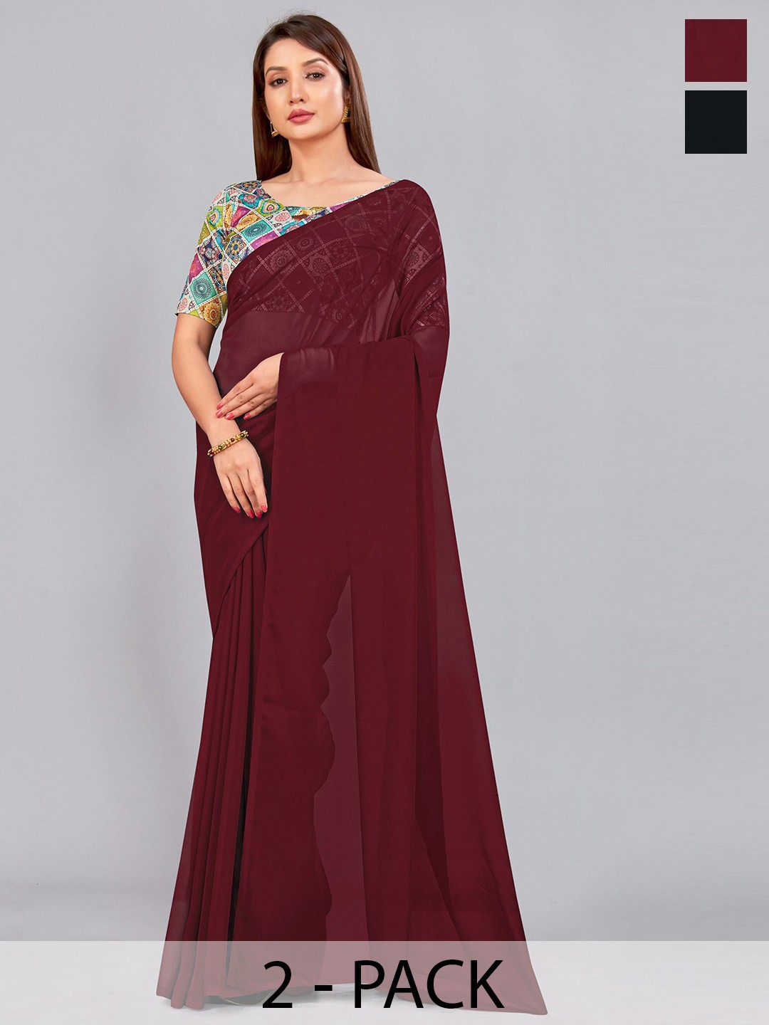

CastilloFab Selection Of 2 Pure Georgette Saree, Maroon