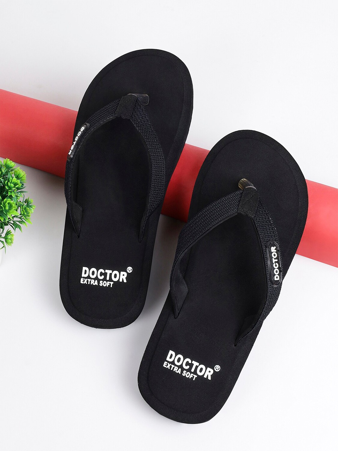 

DOCTOR EXTRA SOFT Women Anti-skid Rubber Thong Flip-Flops, Black