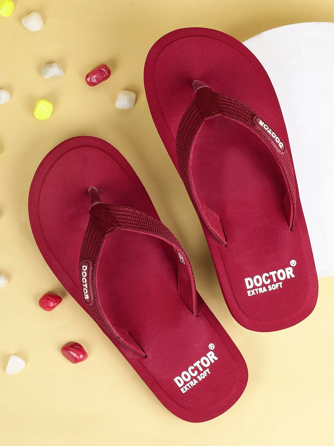 

DOCTOR EXTRA SOFT Women Printed Anti Skid Thong Flip-Flops, Maroon