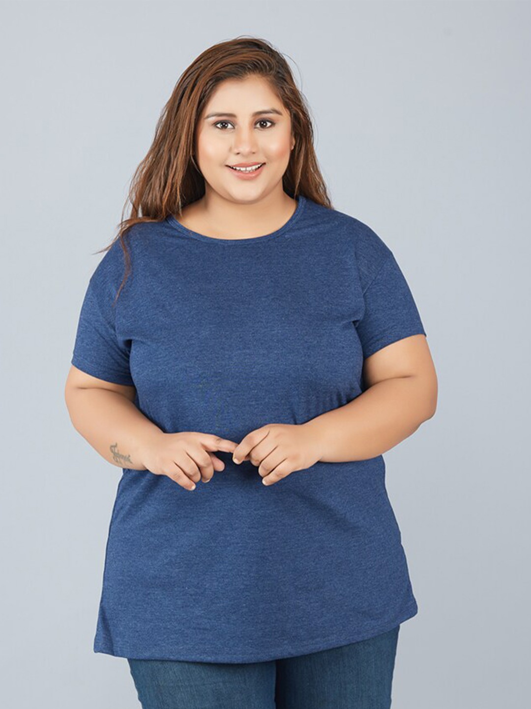 

CUPID Plus Size Longline Cotton T-Shirt, Navy blue