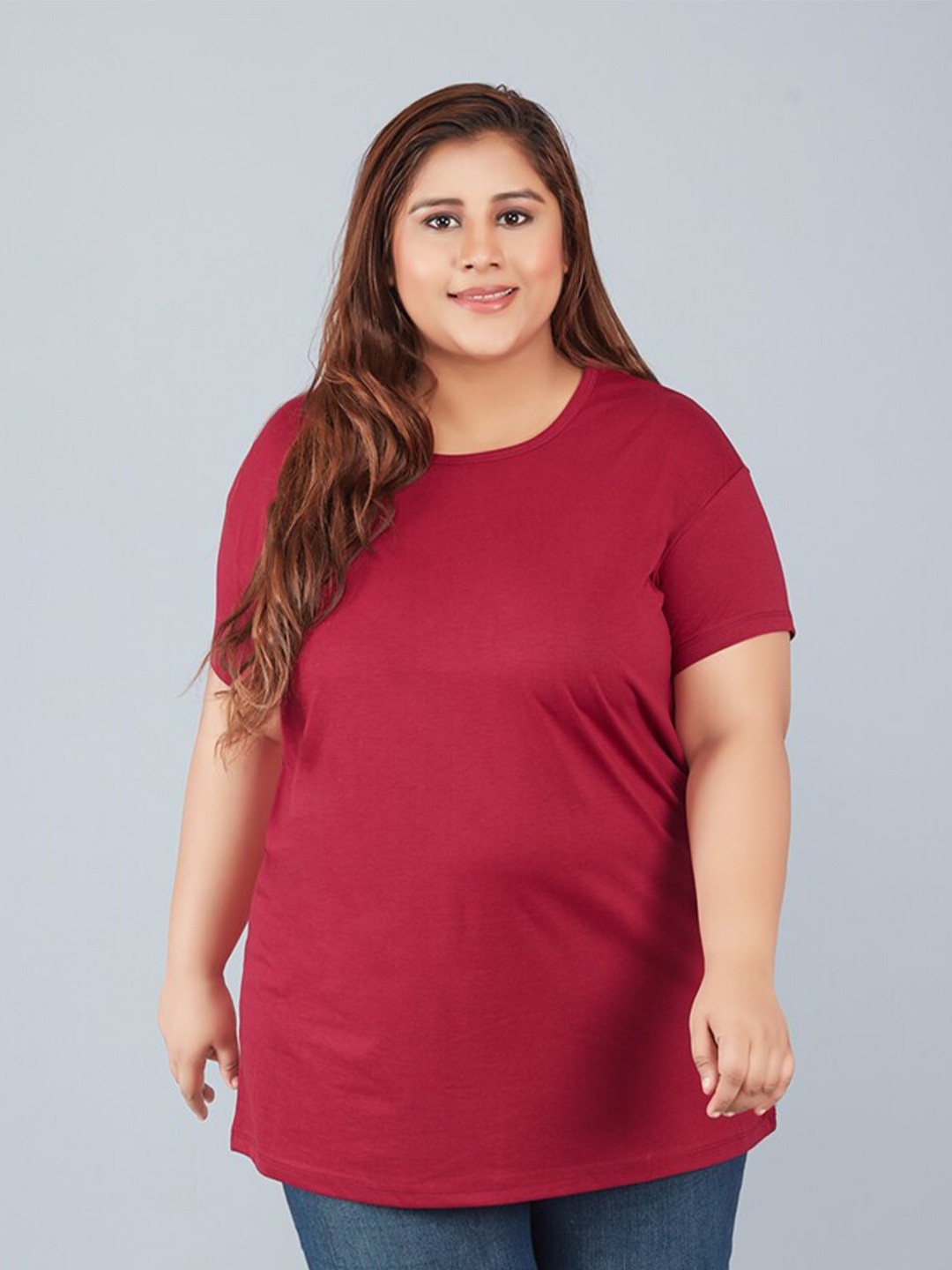 

CUPID Plus Size Longline Cotton T-Shirt, Magenta