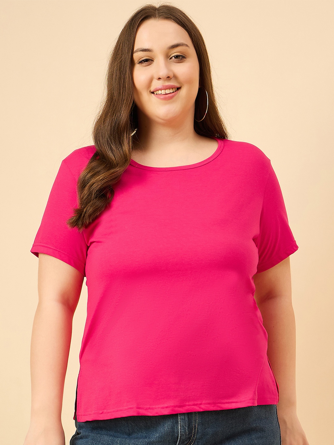 

CUPID Women Plain Cotton T-Shirt, Pink