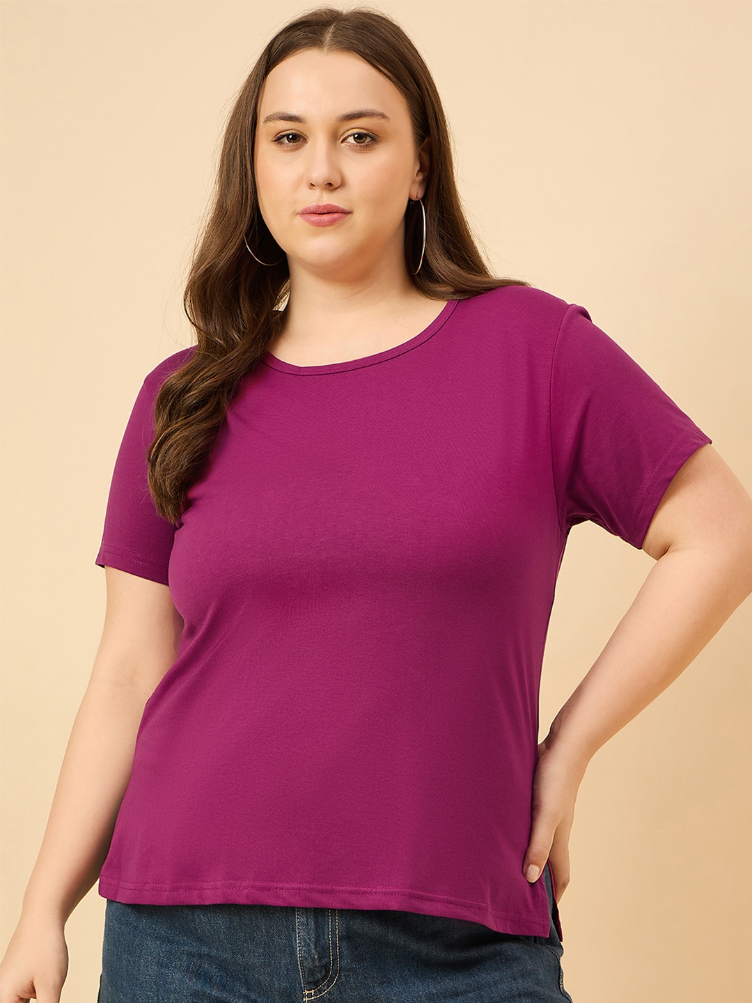 

CUPID Women Plain Cotton T-Shirt, Purple