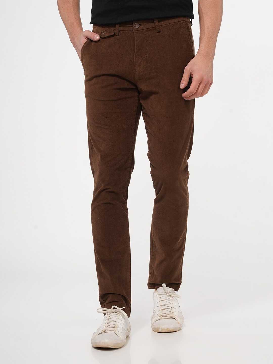 

POE Men Smart Corduroy Pure Cotton Chinos Trousers, Brown