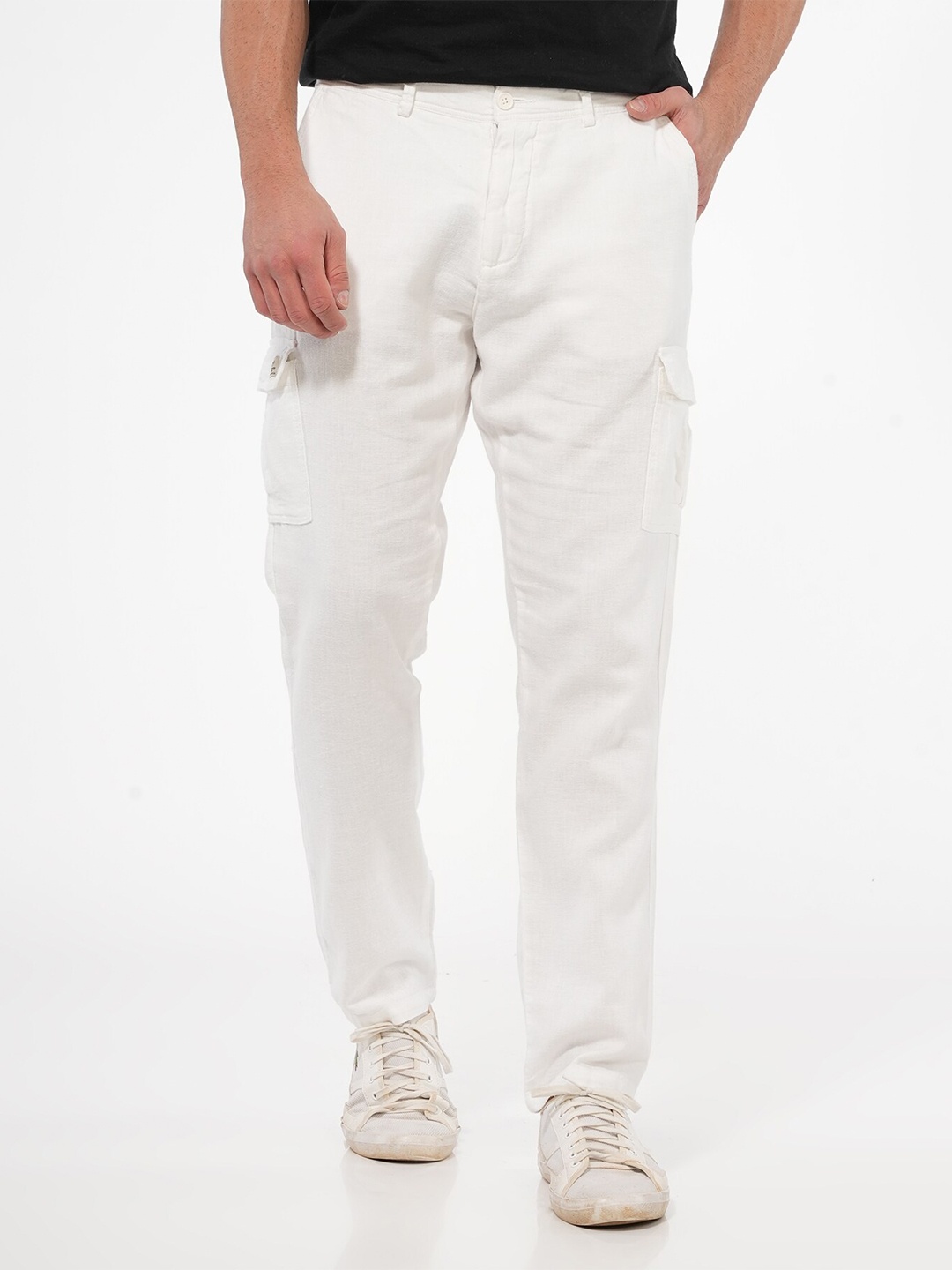 

POE Men Smart Mid-Rise Cargos Trousers, White