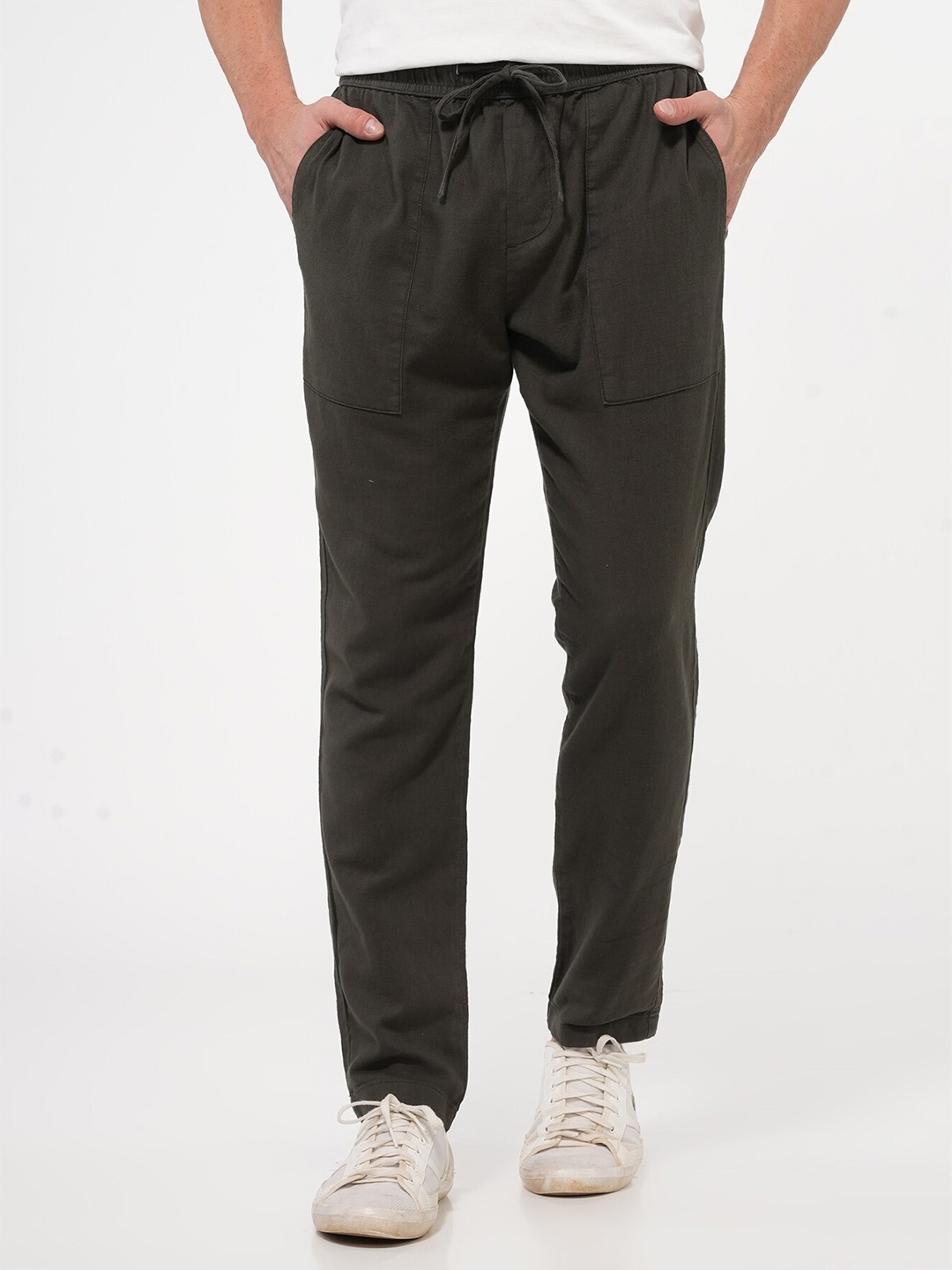 

POE Men Smart Mid-Rise Cotton Regular Trousers, Olive